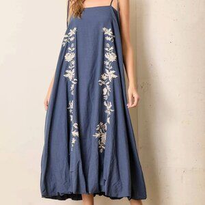 Polagram Bonnie Embroidered Tie Strap Bubble Maxi Dress Size 1X